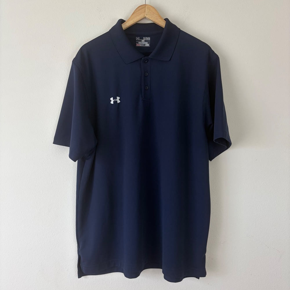 Under Armour XL HeatGear Loose Polo Shirt Navy Short Sleeve Embroidered Logo